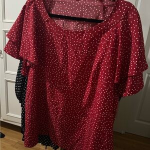 Romwe Women's Plus Size Polka Dots Ruffle Flutter Short Sleeve